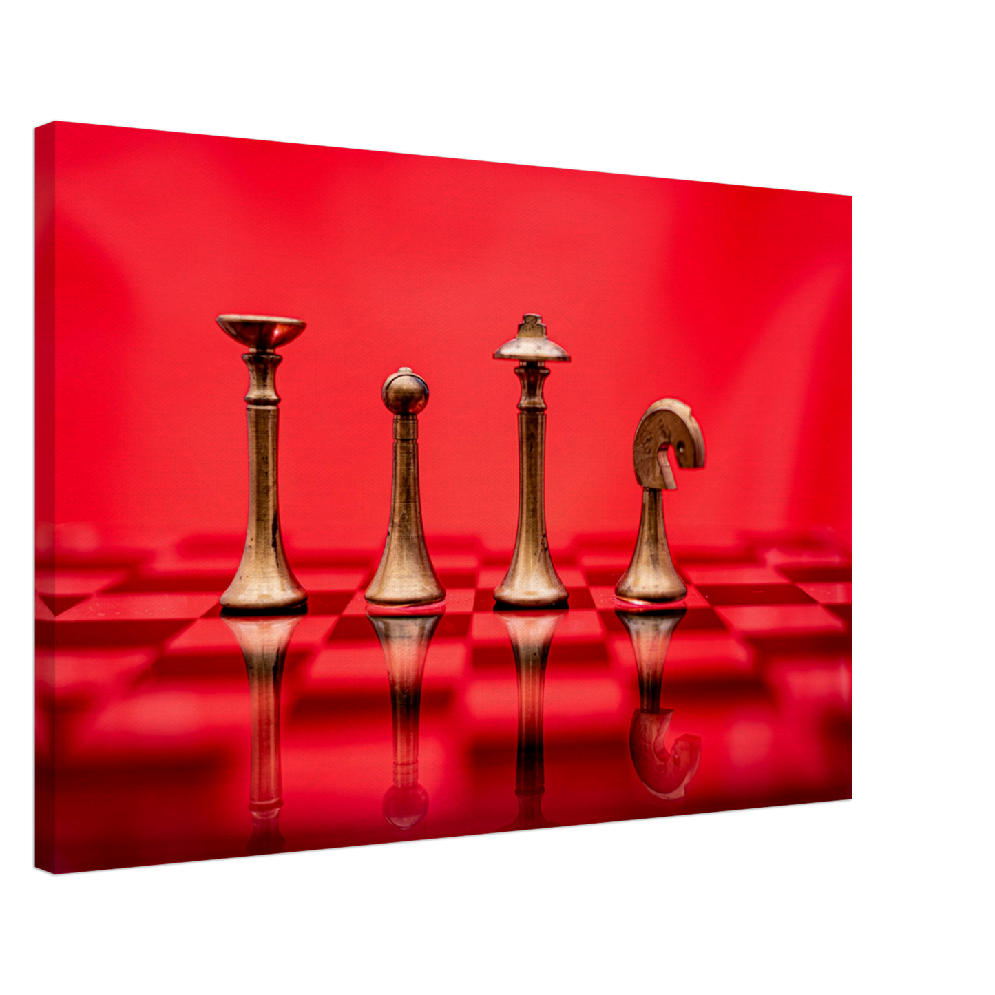 Minimalist Chess Set with red background Canvas by Istvan Maar Photography - by side