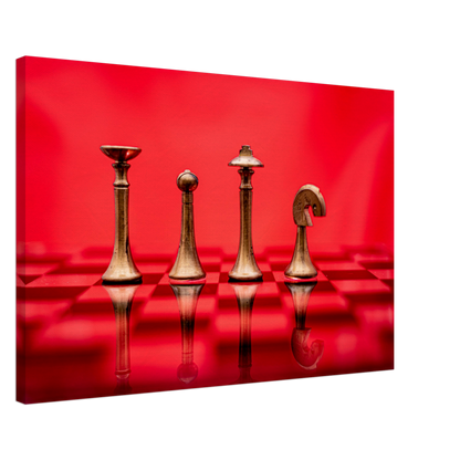 Minimalist Chess Set with red background Canvas by Istvan Maar Photography - by side