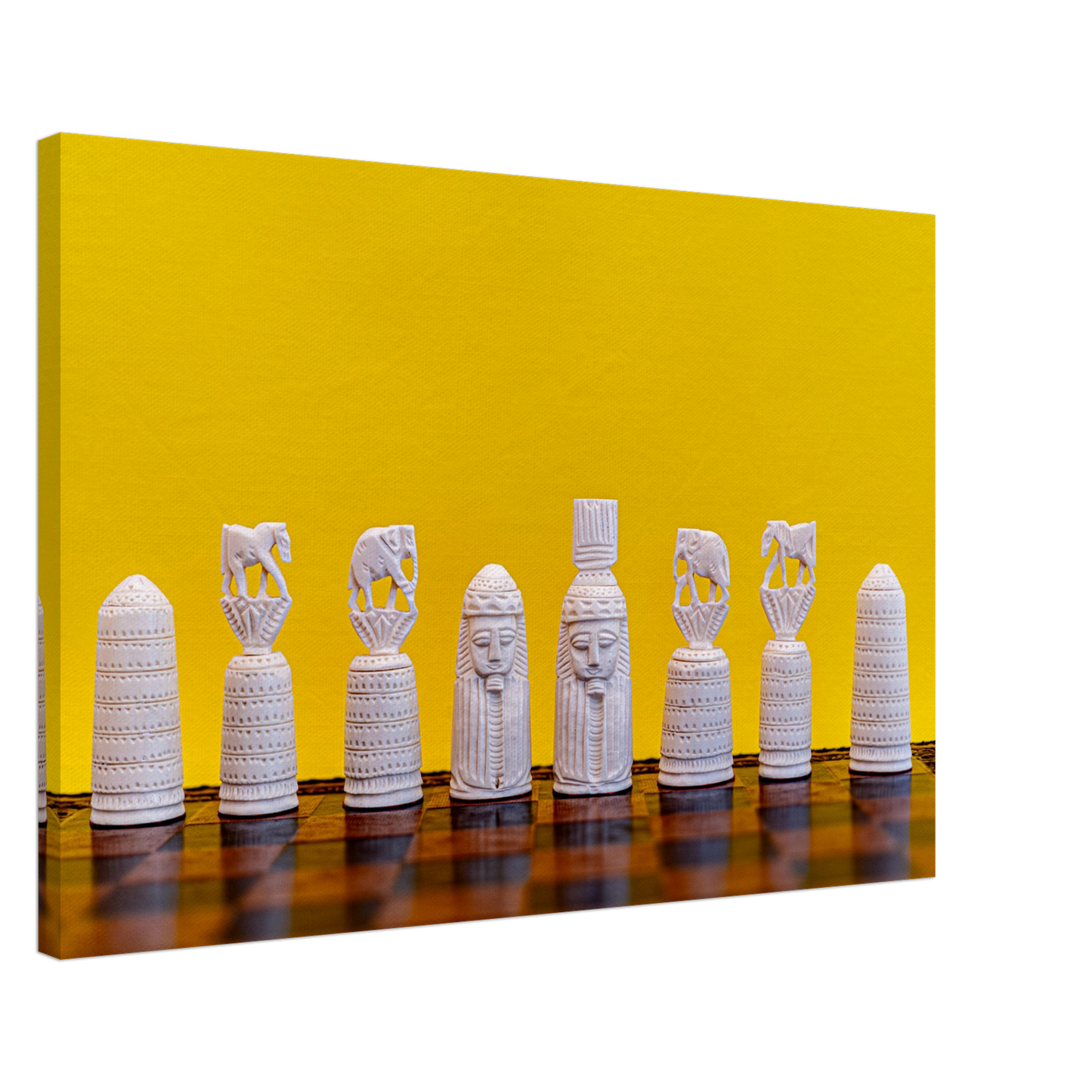 Bone Chessmen Canvas with yellow background by Istvan Maar Photography - by side