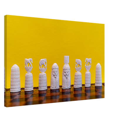 Bone Chessmen Canvas with yellow background by Istvan Maar Photography - by side