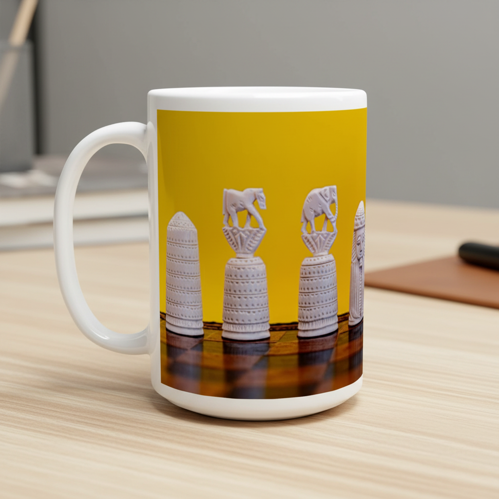 Bone Chessmen 15 oz Ceramic Mug – desk lifestyle mockup
