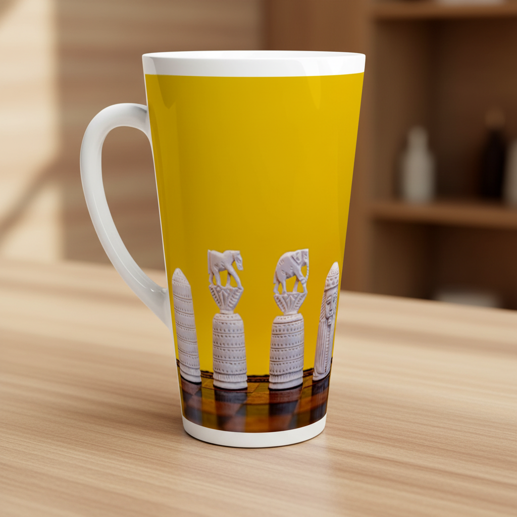 Bone Chessmen 17 oz Latte Ceramic Mug – desk lifestyle mockup
