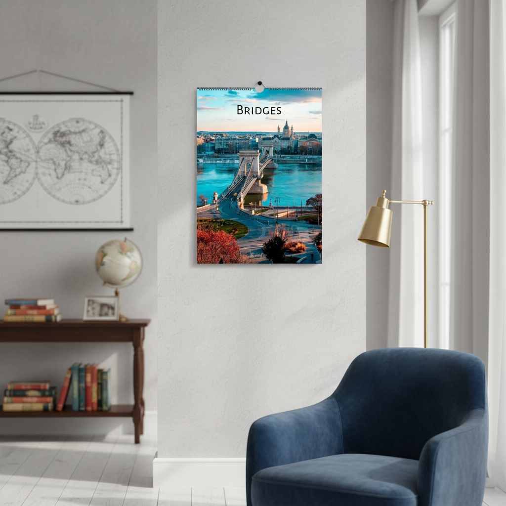 Bridges Wall Calendar – European Travel Living Room Mockup
