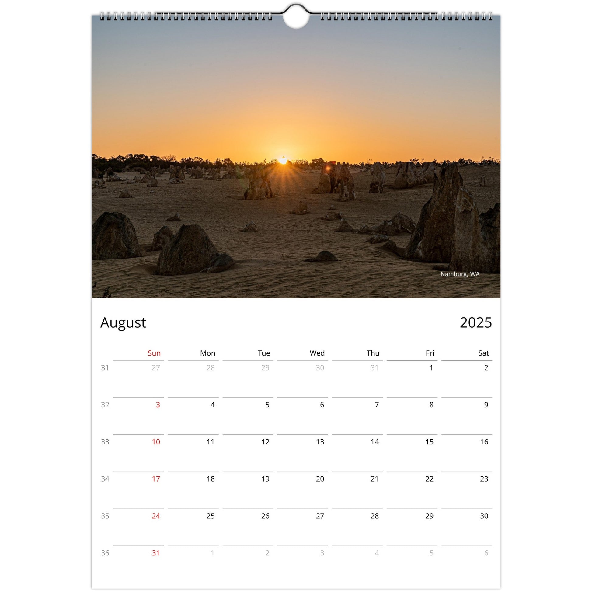 Sunrise and sunset monthly wall planner by Istvan Maar Photography