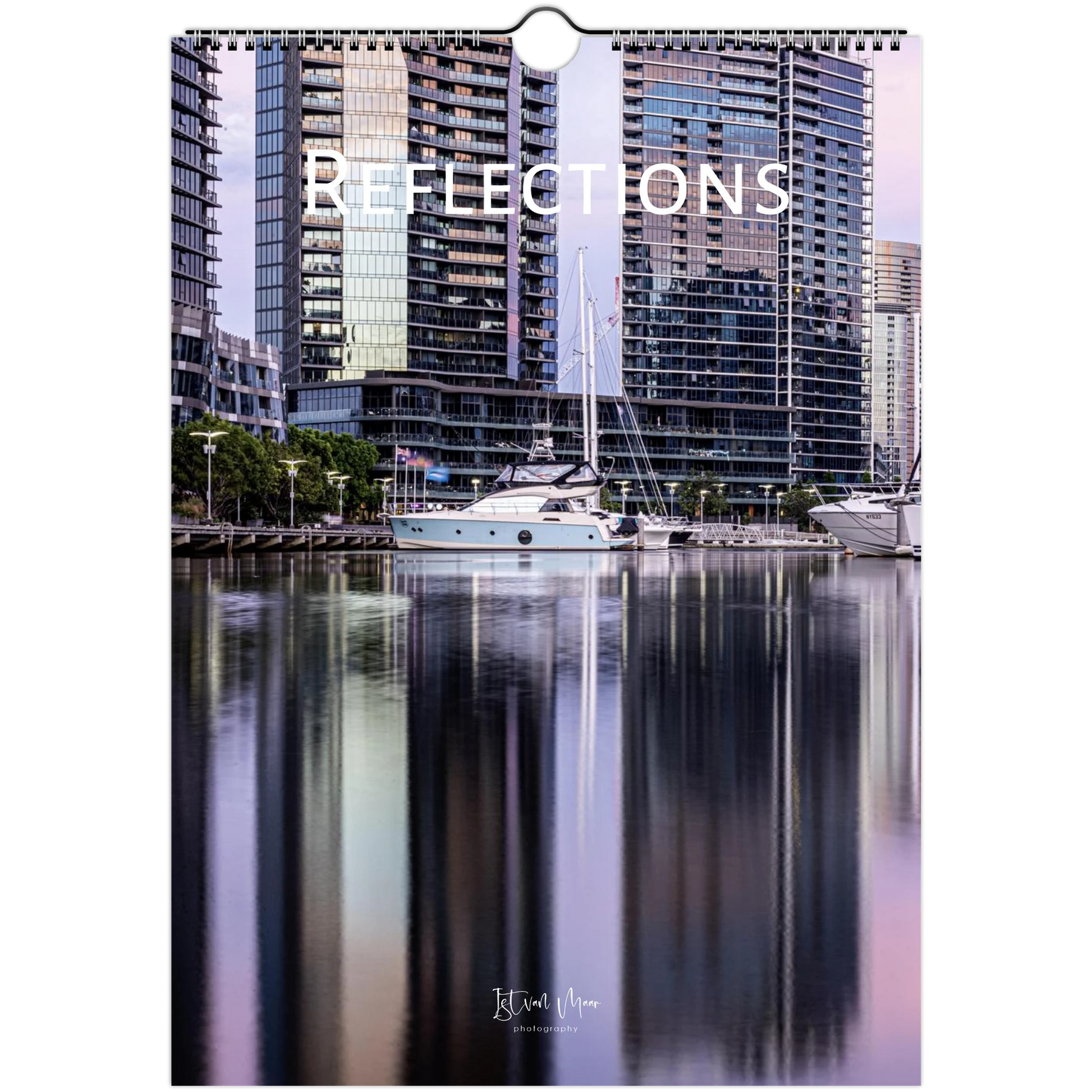 2027 Reflections Wall Calendar – front cover featuring water reflection photography by Istvan Maar Photography in A4, A3, LT US and LG US sizes
