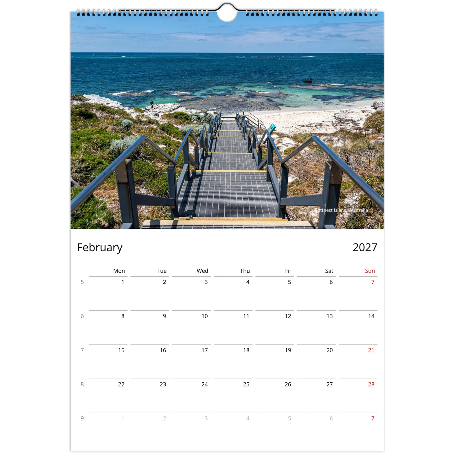 2027 Stairways Wall Calendar - monthly spread with architectural stairway photography