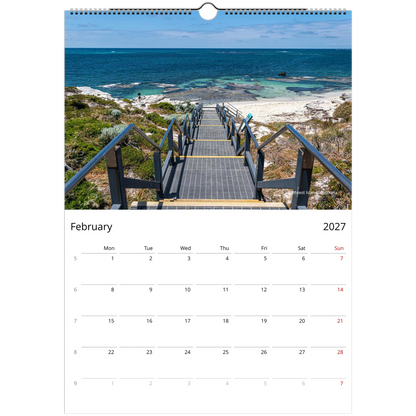 2027 Stairways Wall Calendar - monthly spread with architectural stairway photography