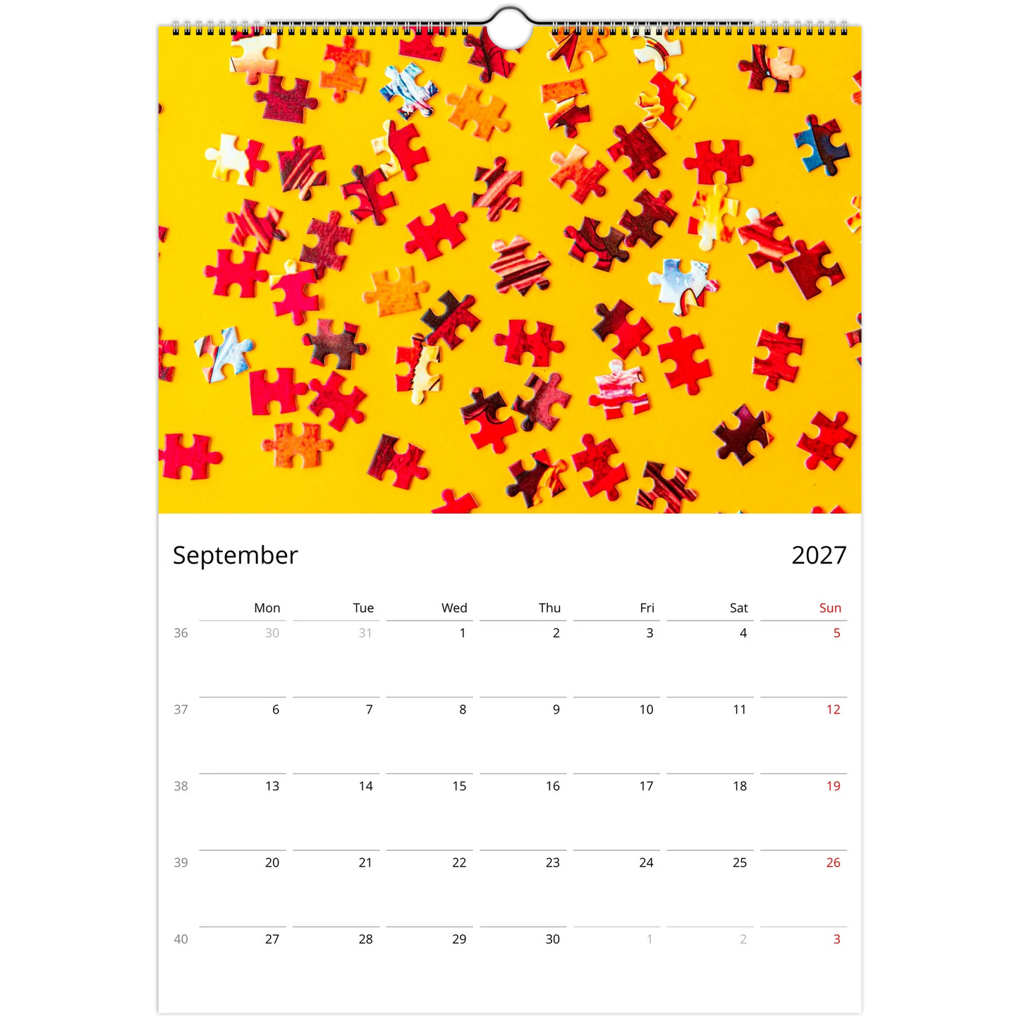 2027 Puzzle Wall Calendar – photography detail of colourful jigsaw puzzles