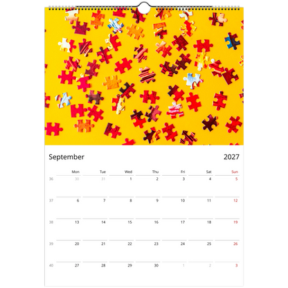 2027 Puzzle Wall Calendar – photography detail of colourful jigsaw puzzles