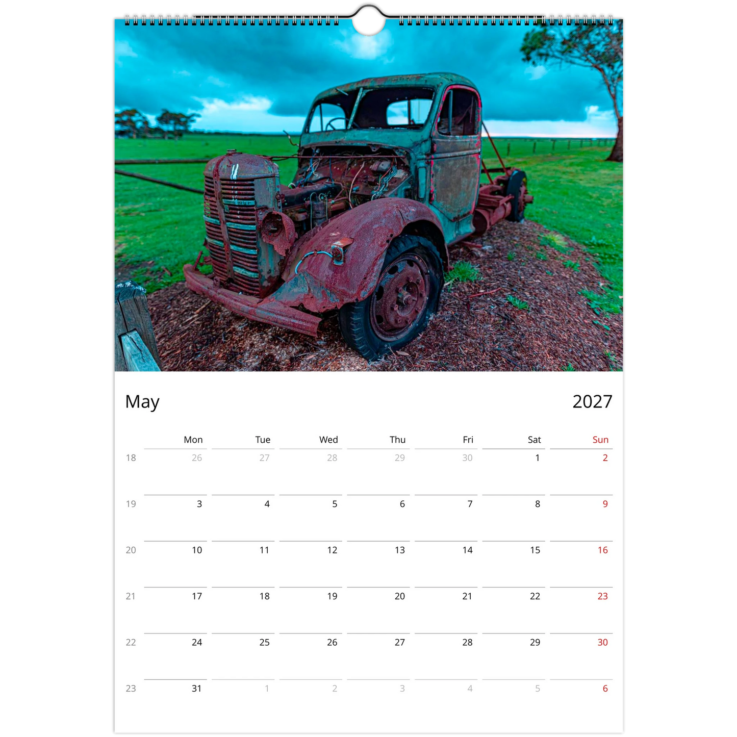 Rusty and Beauty Cars Wall Calendar – monthly spread with classic car photography