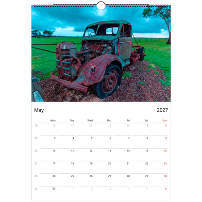 Rusty and Beauty Cars Wall Calendar – monthly spread with classic car photography