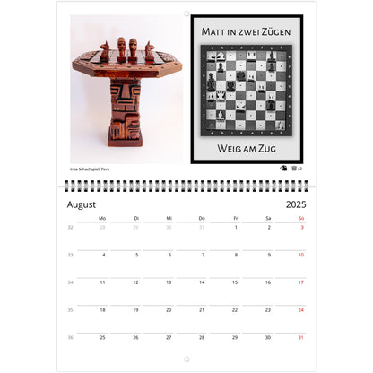 2025 Chess Wall Calendar by Istvan Maar Photography featuring intricate chess sets and challenging monthly puzzles.