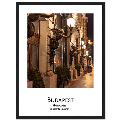 Personalized framed Budapest travel poster - Street of Budapest - black frame - close-up 2