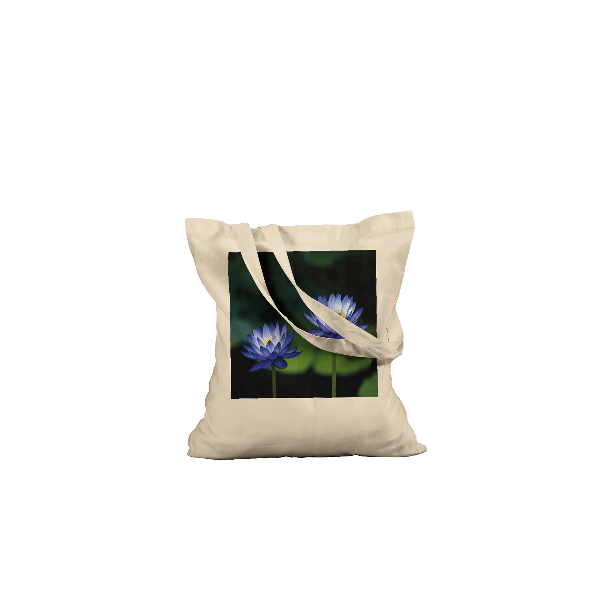 Water Lilies Tote Bag – Blue Lotus Botanical Art – Personalised Nature Tote Bag