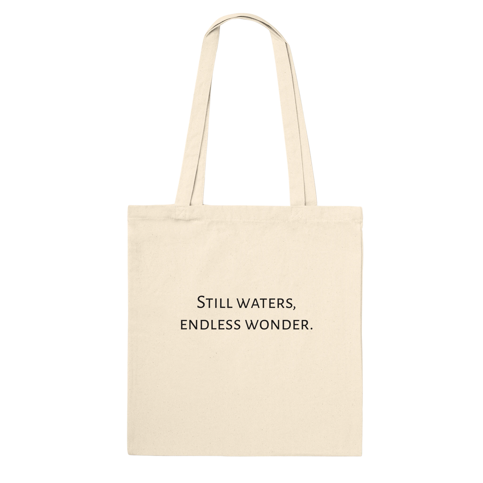 Water Lilies Tote Bag – Classic Natural – Blue Lotus Canvas Tote Lifestyle View