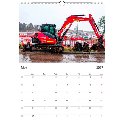 2027 Excavator Wall Calendar – open calendar view with excavator detail