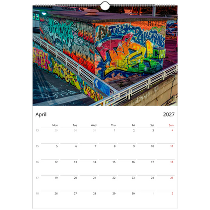 2027 Graffiti Wall Calendar – open calendar view with street art detail