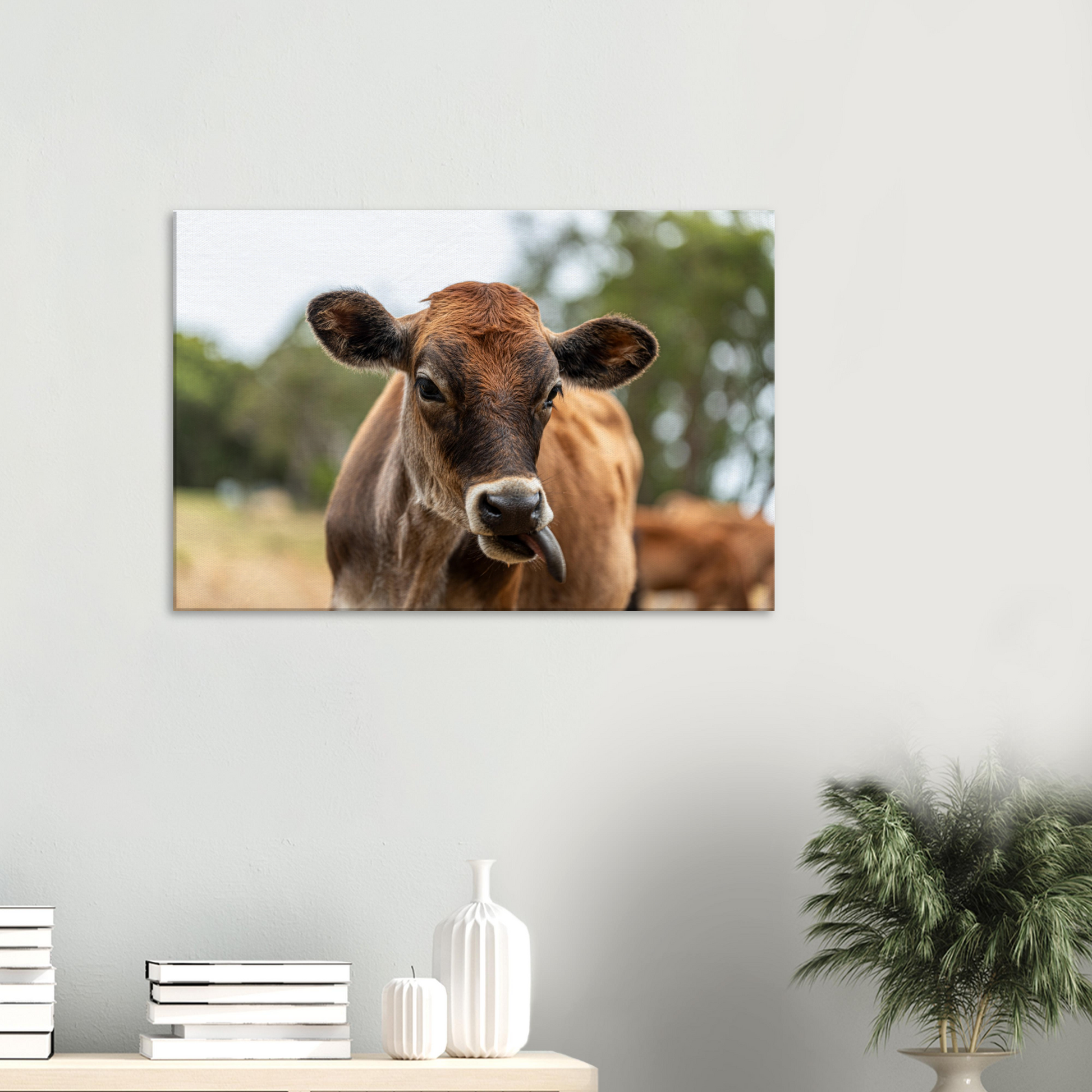 Cute calf Domestic Animal Canvas Wall Art Photography, Nursery Print, Nursery Animal Wall Decor, Kids Room, Prints, Stretched canvas by Istvan Maar Photography mockup 02