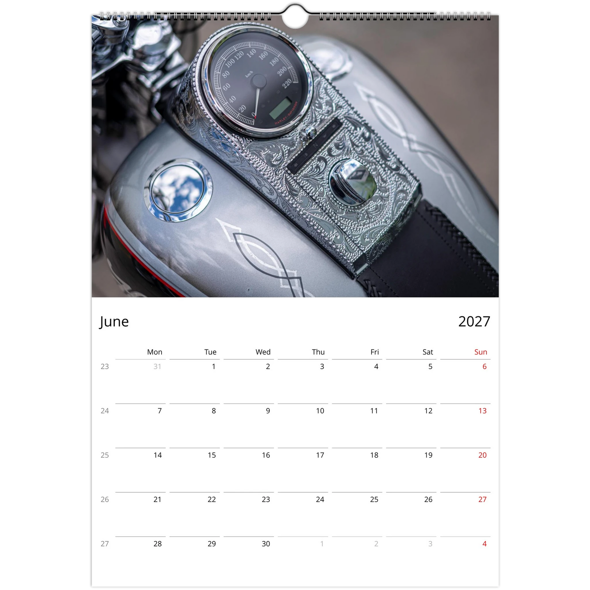 2027 Motorcycle Wall Calendar - monthly spread with vintage motorcycle photography