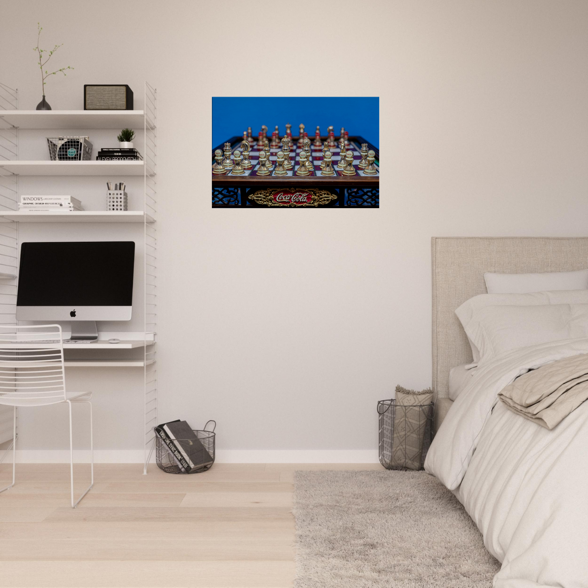 Coca-Cola themed chess set canvas by Istvan Maar Photography - on wall in teen's room 