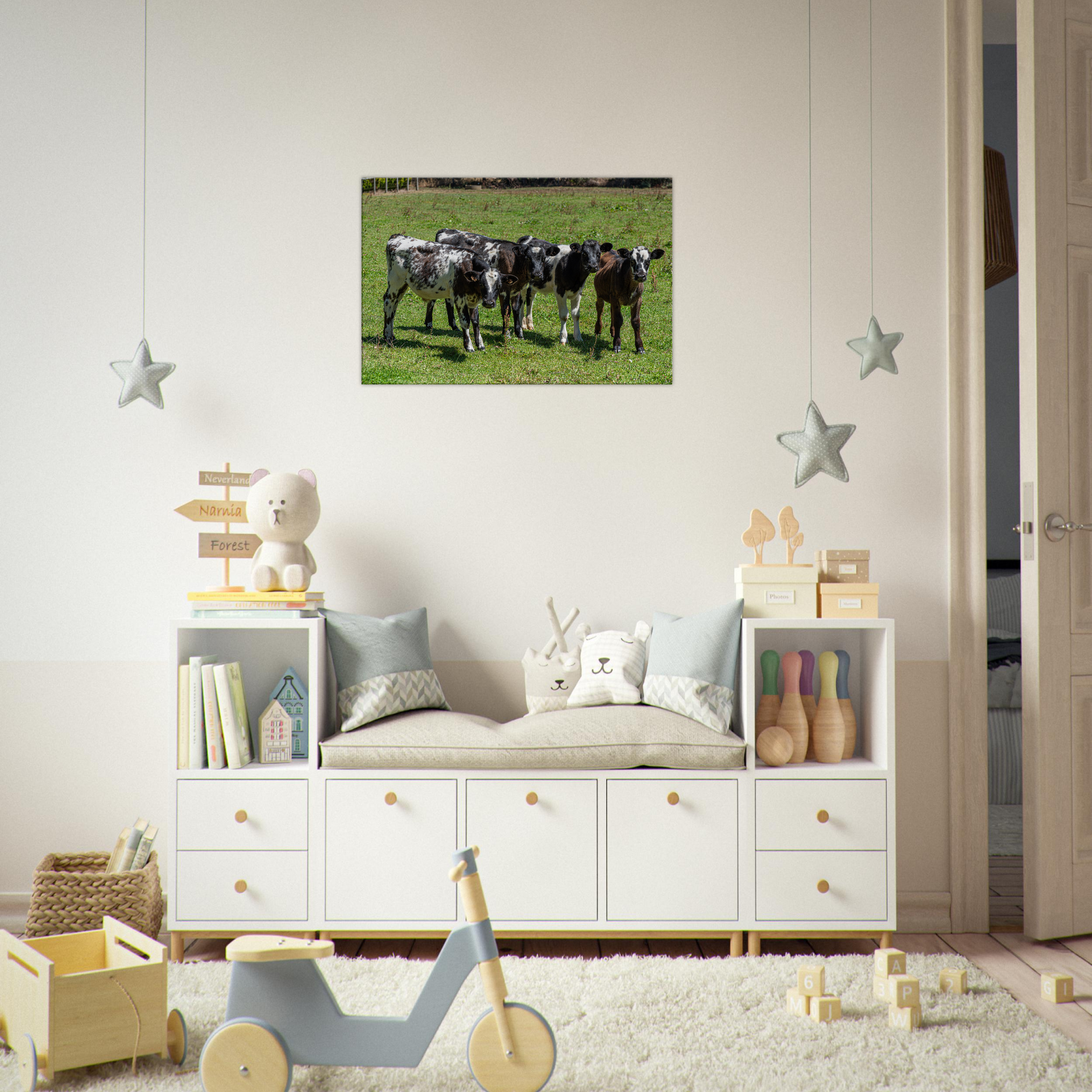 Calves Domestic Animal Canvas Wall Art Photography, Nursery Print, Nursery Animal Wall Decor, Kids Room, Prints, Stretched canvas by Istvan Maar Photography mockup 06