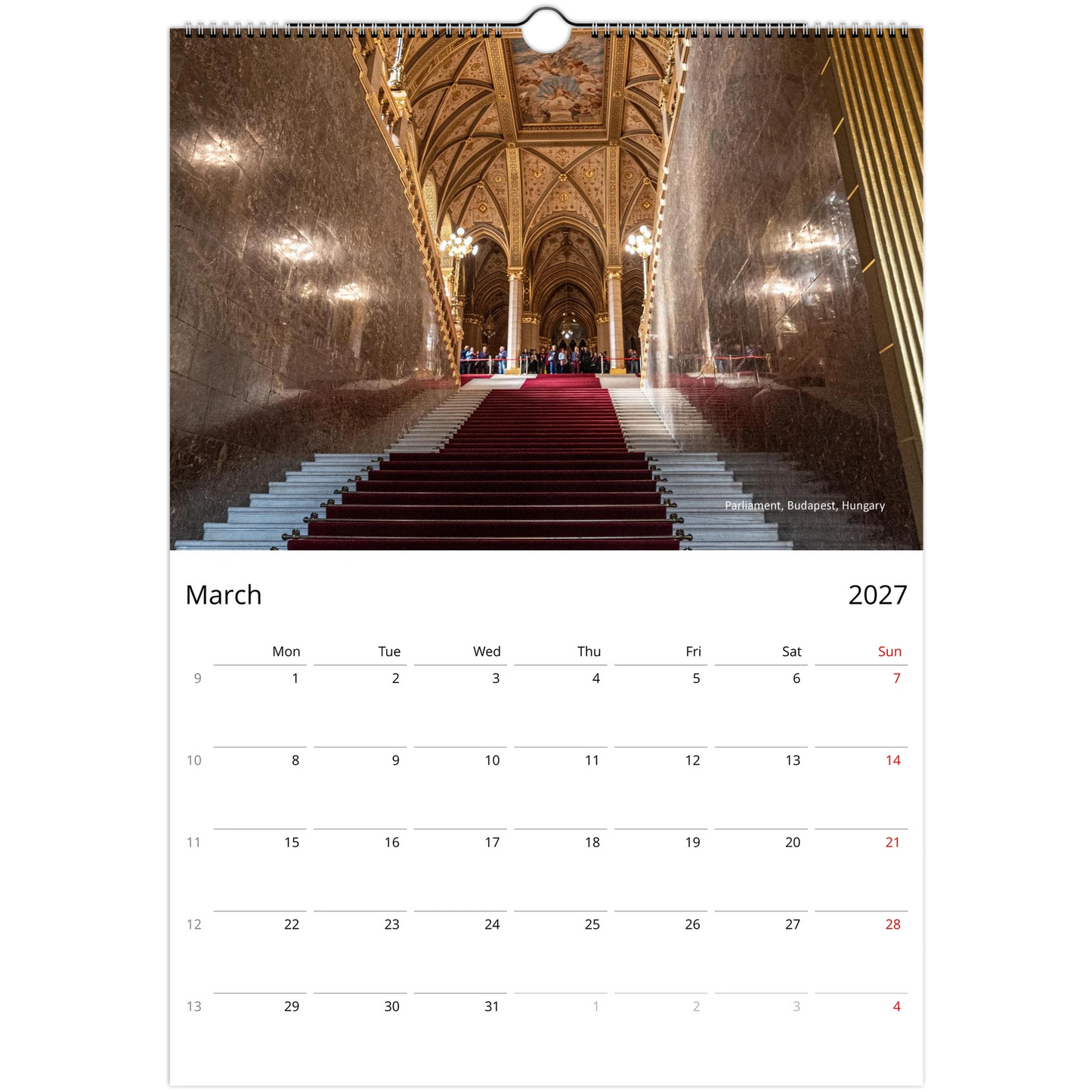 2027 Stairways Wall Calendar - photography detail of ornate stairways