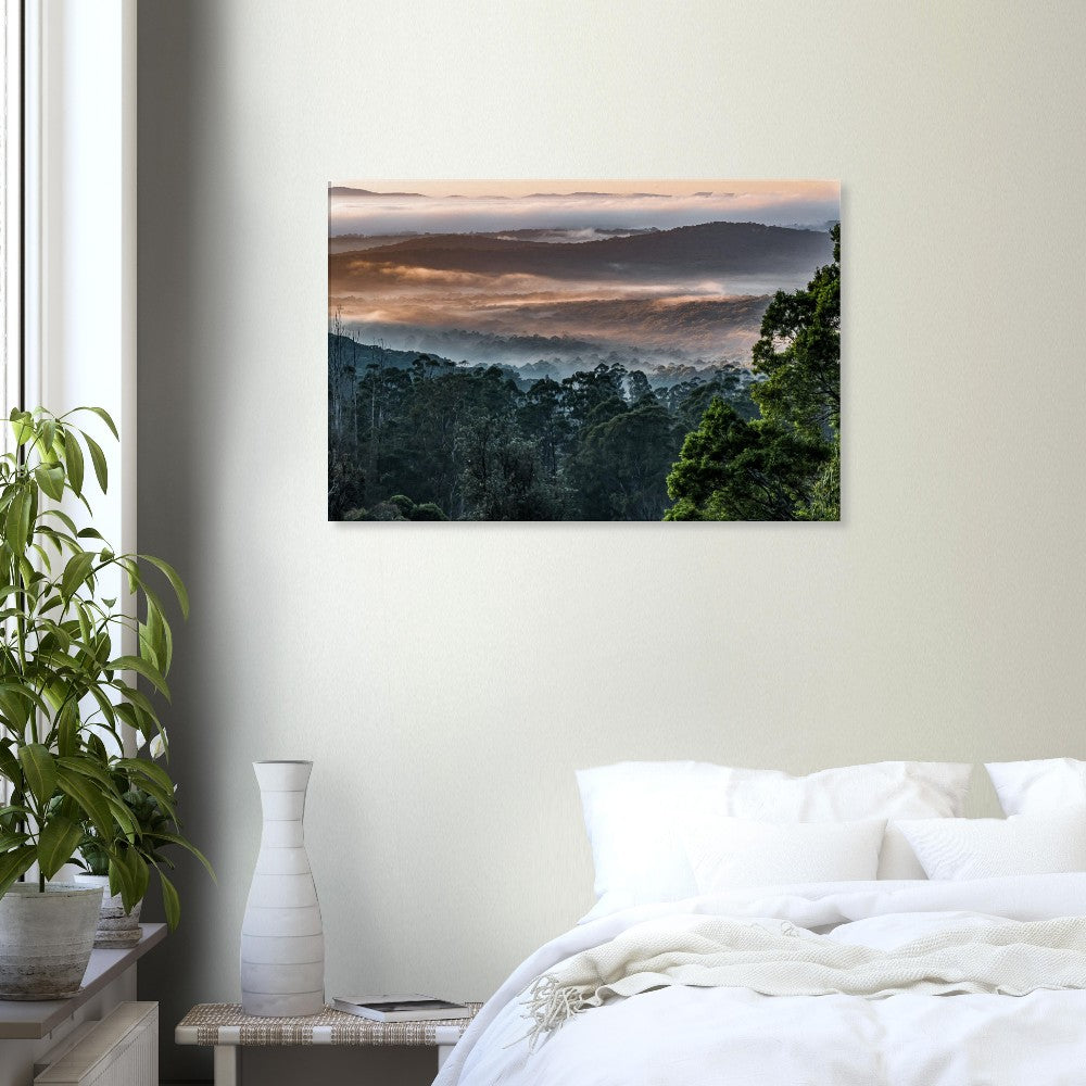 Misty Mountain Ash Foggy Forest Canvas in bedroom by www.istvanmaar.photography