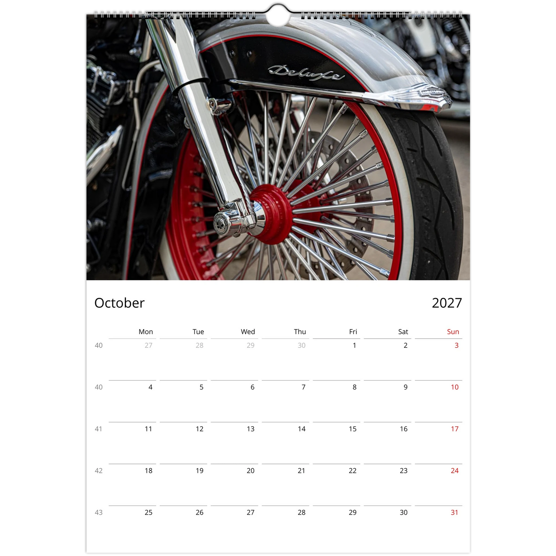 2027 Motorcycle Wall Calendar - photography detail of classic motorcycles