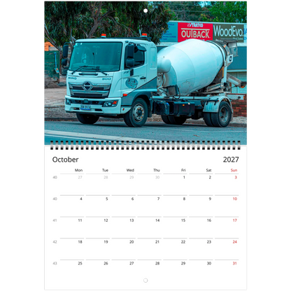 Cement Mixer Wall Calendar – product packaging and spiral binding detail
