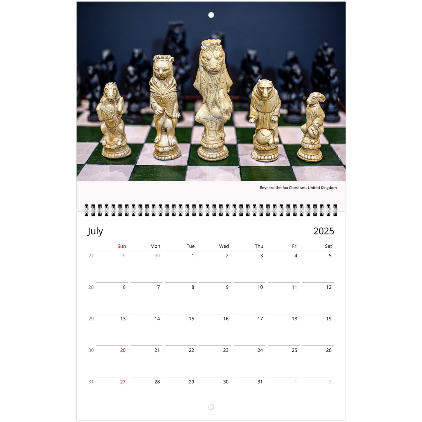 2025 Chess Wall Calendar by Istvan Maar Photography featuring intricate chess sets.