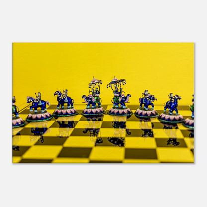 Enamel Chess Set canvas – close-up detail of enamel chess pieces