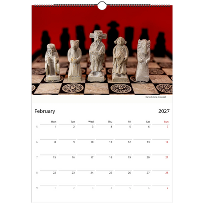 2027 Vivid Chess Wall Calendar – open calendar view with chess piece detail