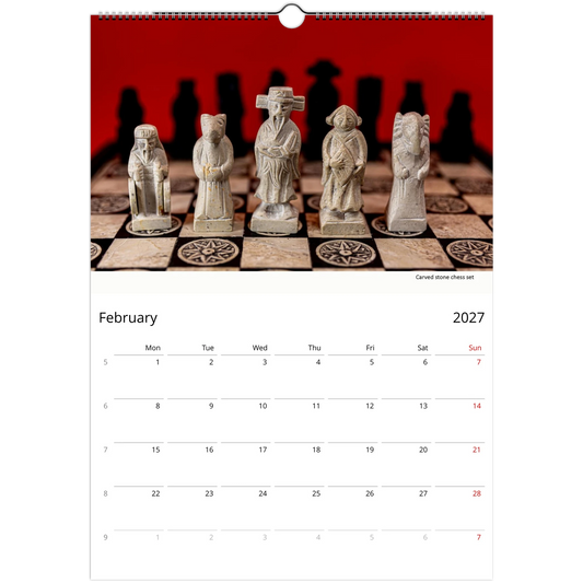 2027 Vivid Chess Wall Calendar – open calendar view with chess piece detail