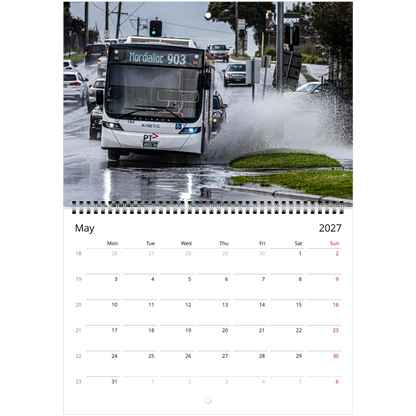 Bus Wall Calendar – monthly spread with vintage bus photography