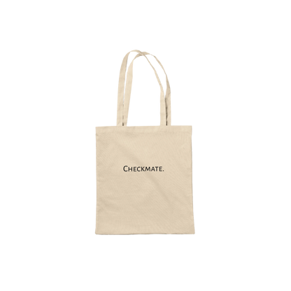 Back of Vienna Chess Set Tote Bag Natural – Checkmate. printed in elegant serif font