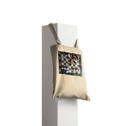 Carved from the Earth marble chess set tote bag — Premium Natural