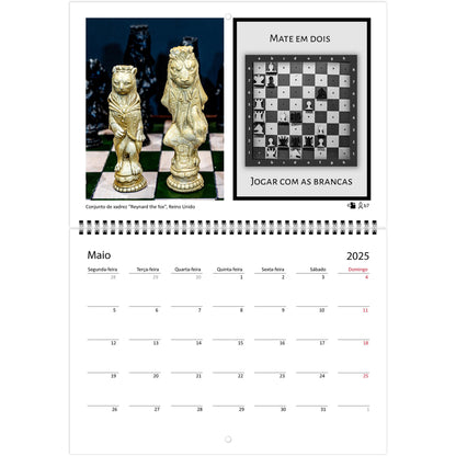 2025 Chess Wall Calendar by Istvan Maar Photography featuring stunning global chess set images and challenging puzzles.