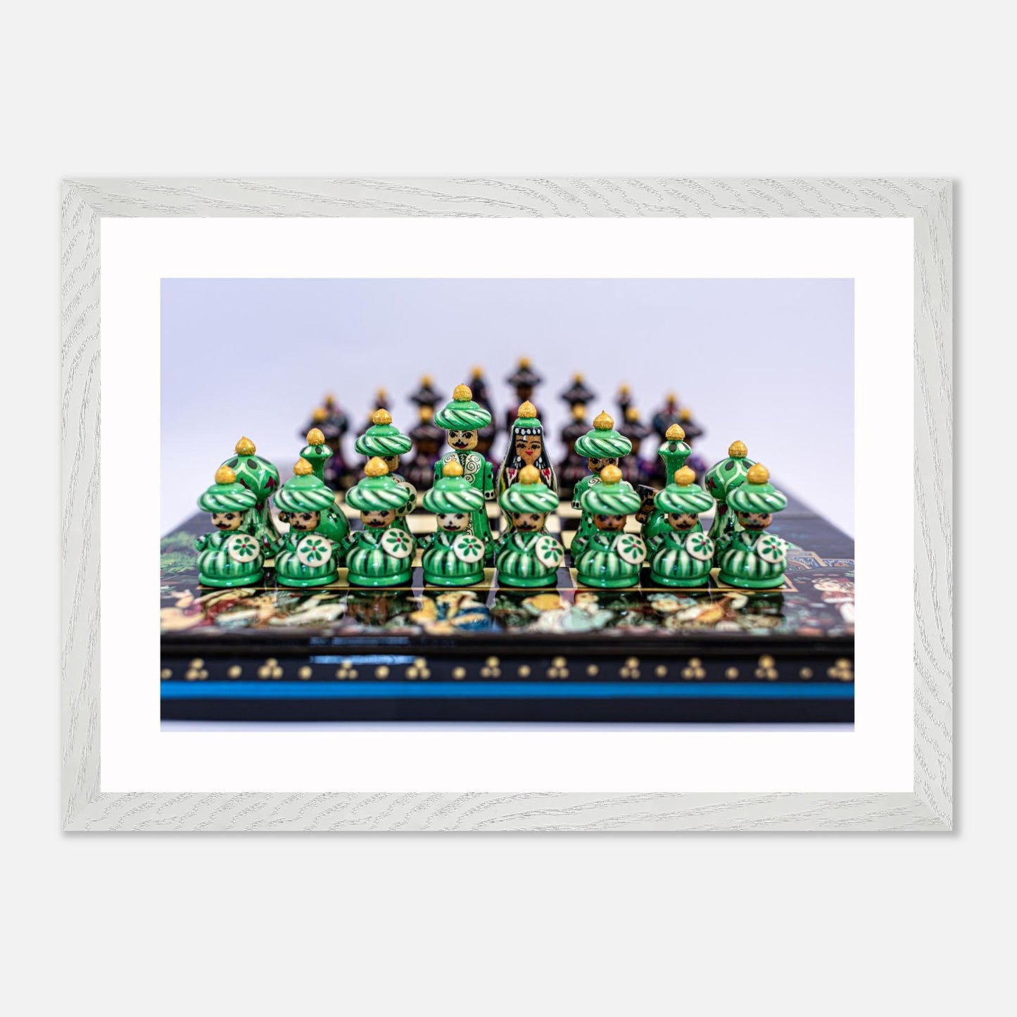 Uzbekistan Chess Set canvas – wall hanging detail in study setting