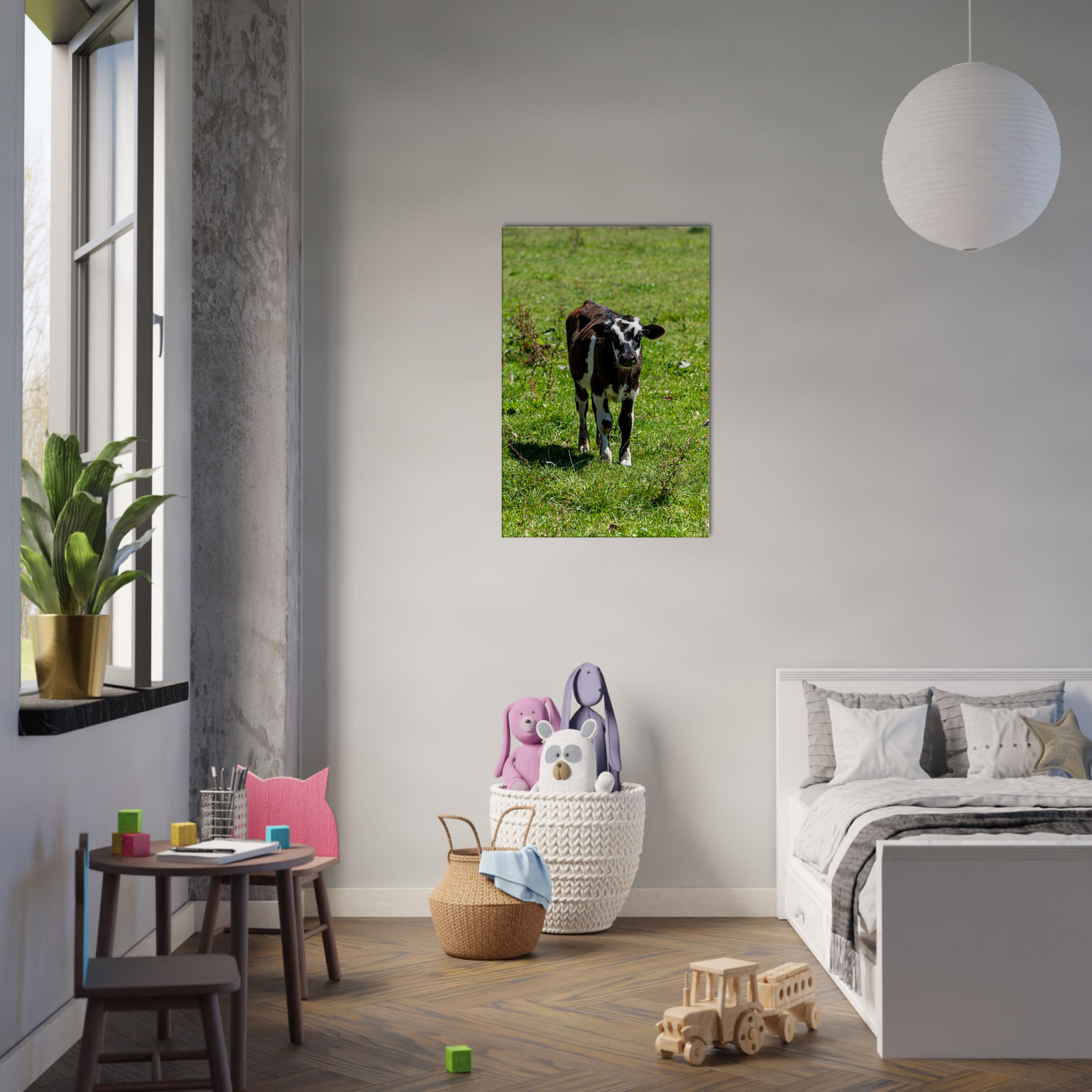 Cute calf Domestic Animal Canvas Wall Art Photography, Nursery Print, Nursery Animal Wall Decor, Kids Room, Prints, Stretched canvas by Istvan Maar Photography mockup 45