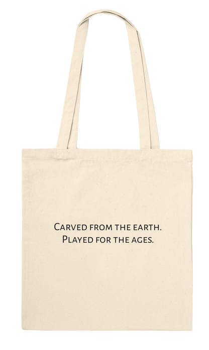 Carved from the Earth marble chess set tote bag — back view showing personalisation editor