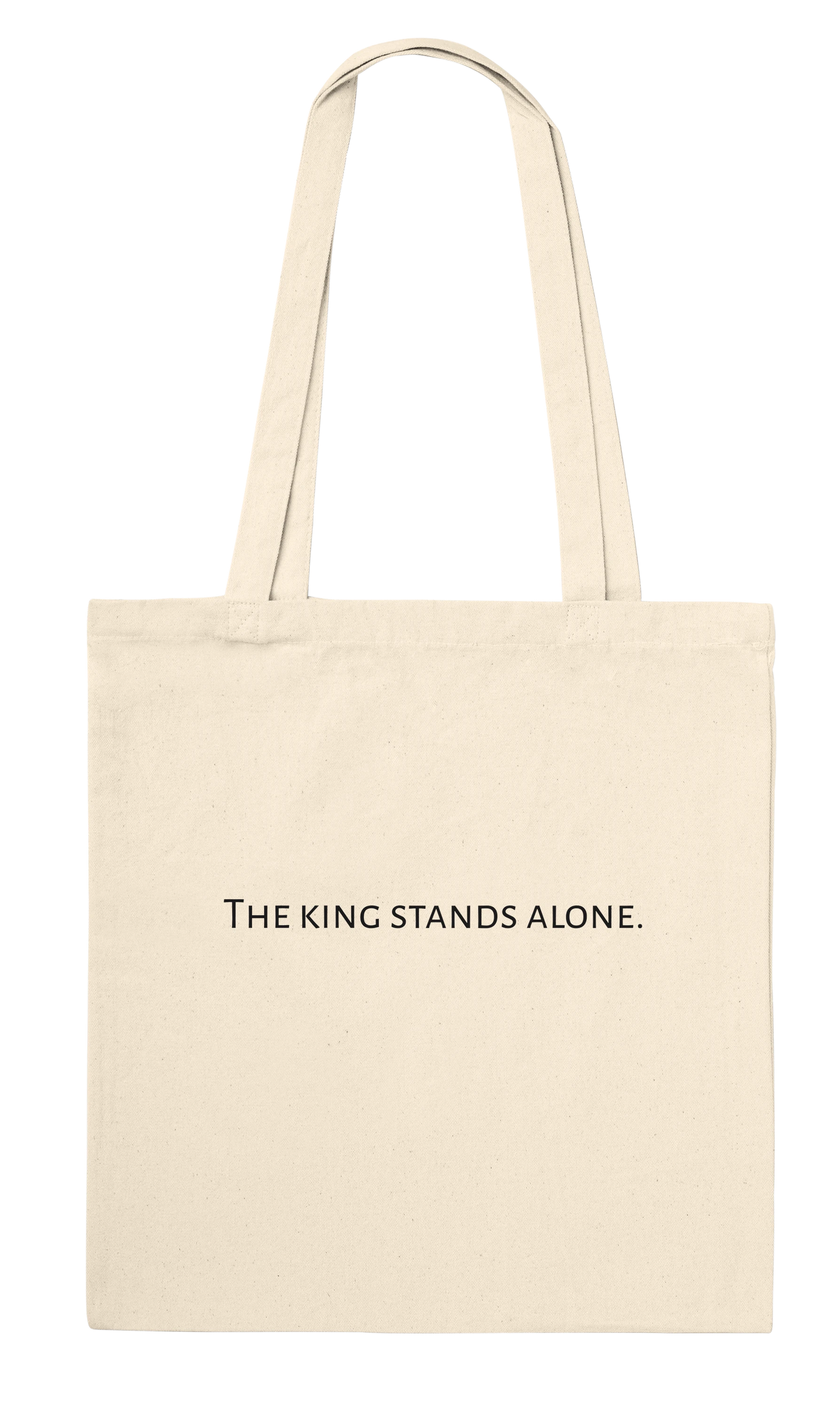 The King Stands Alone chess tote bag — back view showing personalisation editor
