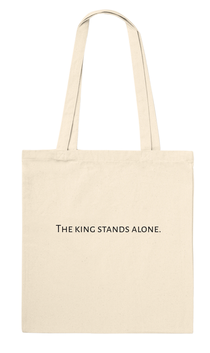 The King Stands Alone chess tote bag — back view showing personalisation editor