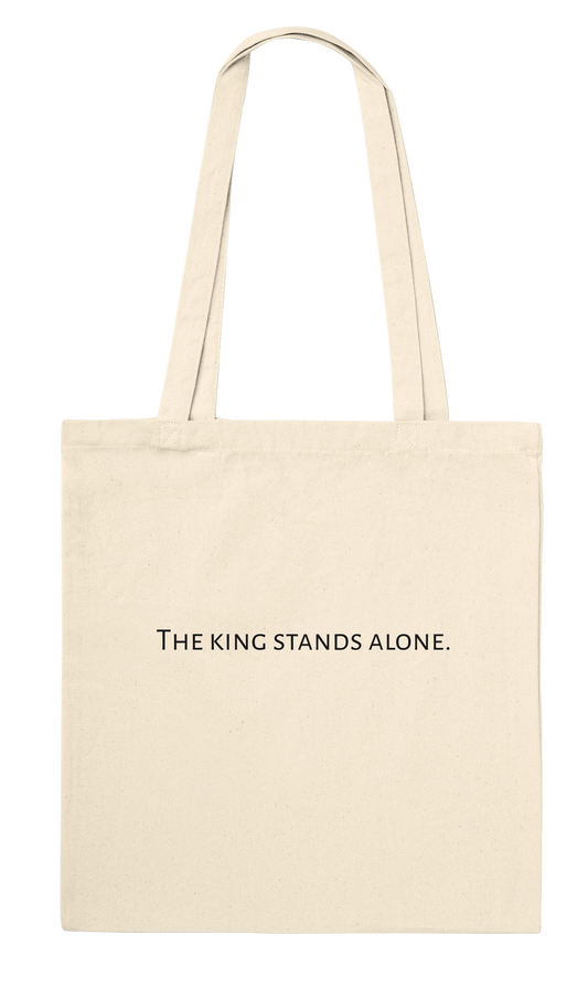 The King Stands Alone chess tote bag — back view showing personalisation editor