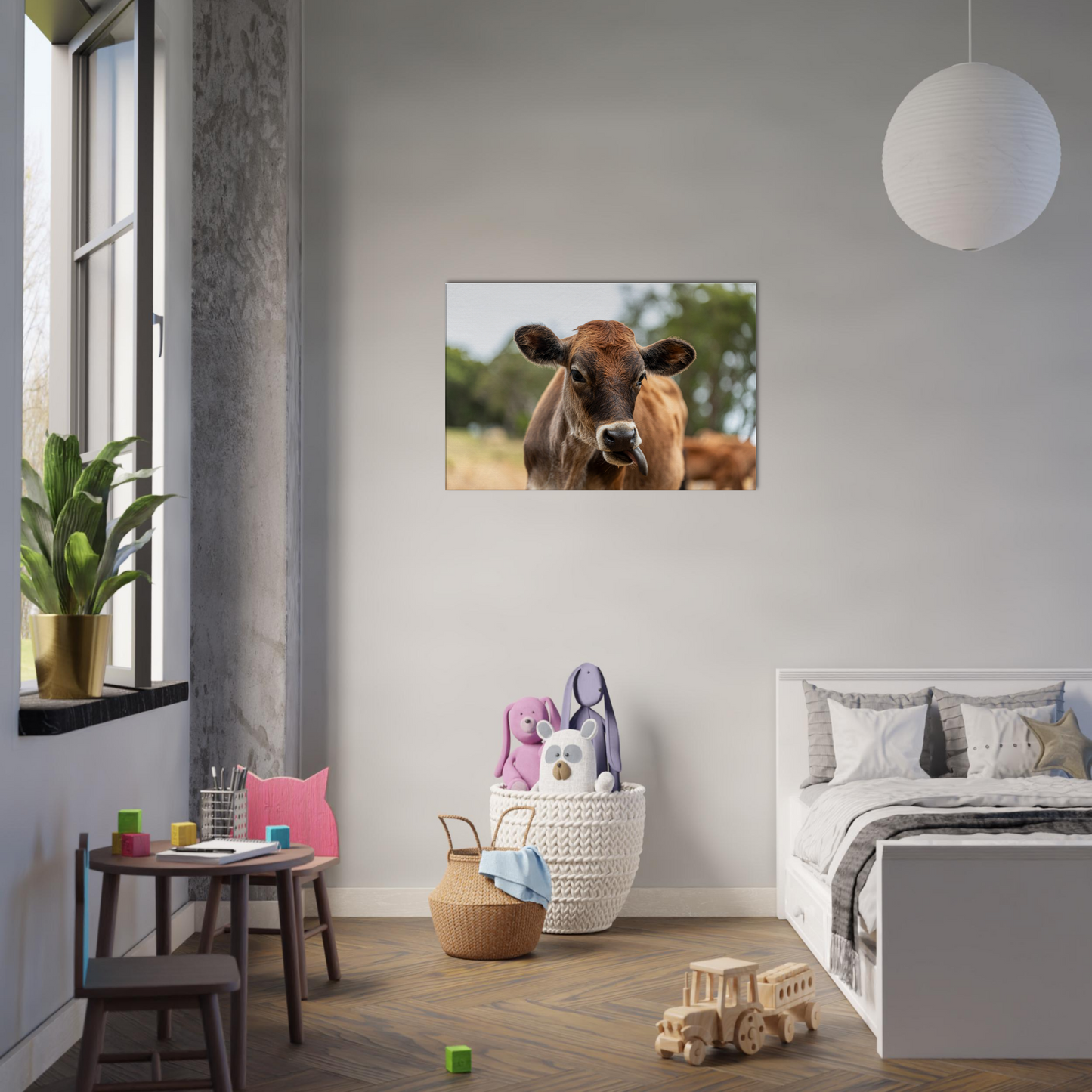 Cute calf Domestic Animal Canvas Wall Art Photography, Nursery Print, Nursery Animal Wall Decor, Kids Room, Prints, Stretched canvas by Istvan Maar Photography mockup 09