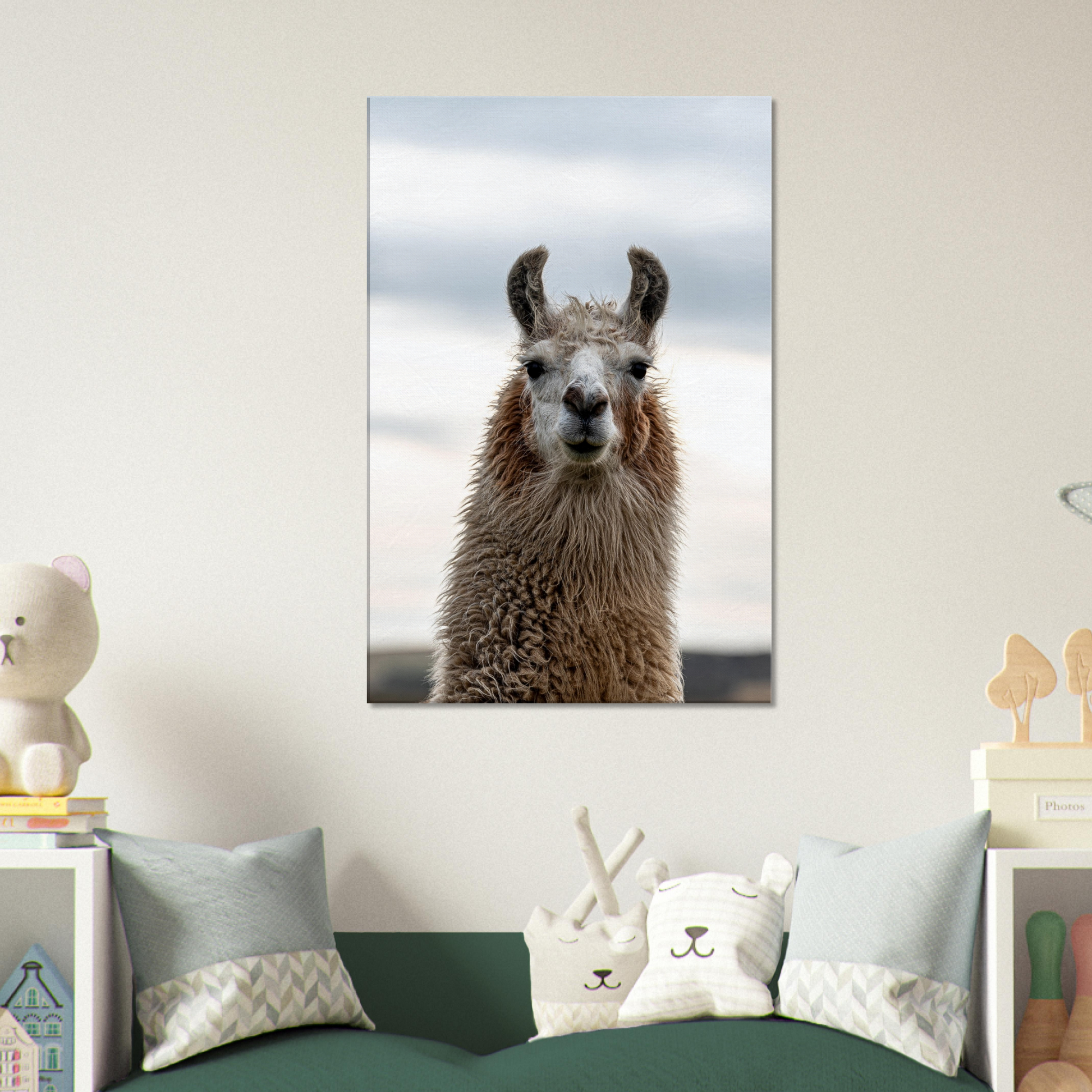 Llama Domestic Farm Animal Canvas Wall Art Photography, Nursery Print, Nursery Animal Wall Decor, Kids Room, Prints, Stretched canvas by Istvan Maar Photography mockup 13