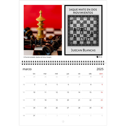 2025 Chess Wall Calendar by Istvan Maar Photography featuring intricate chess sets and challenging monthly puzzles.