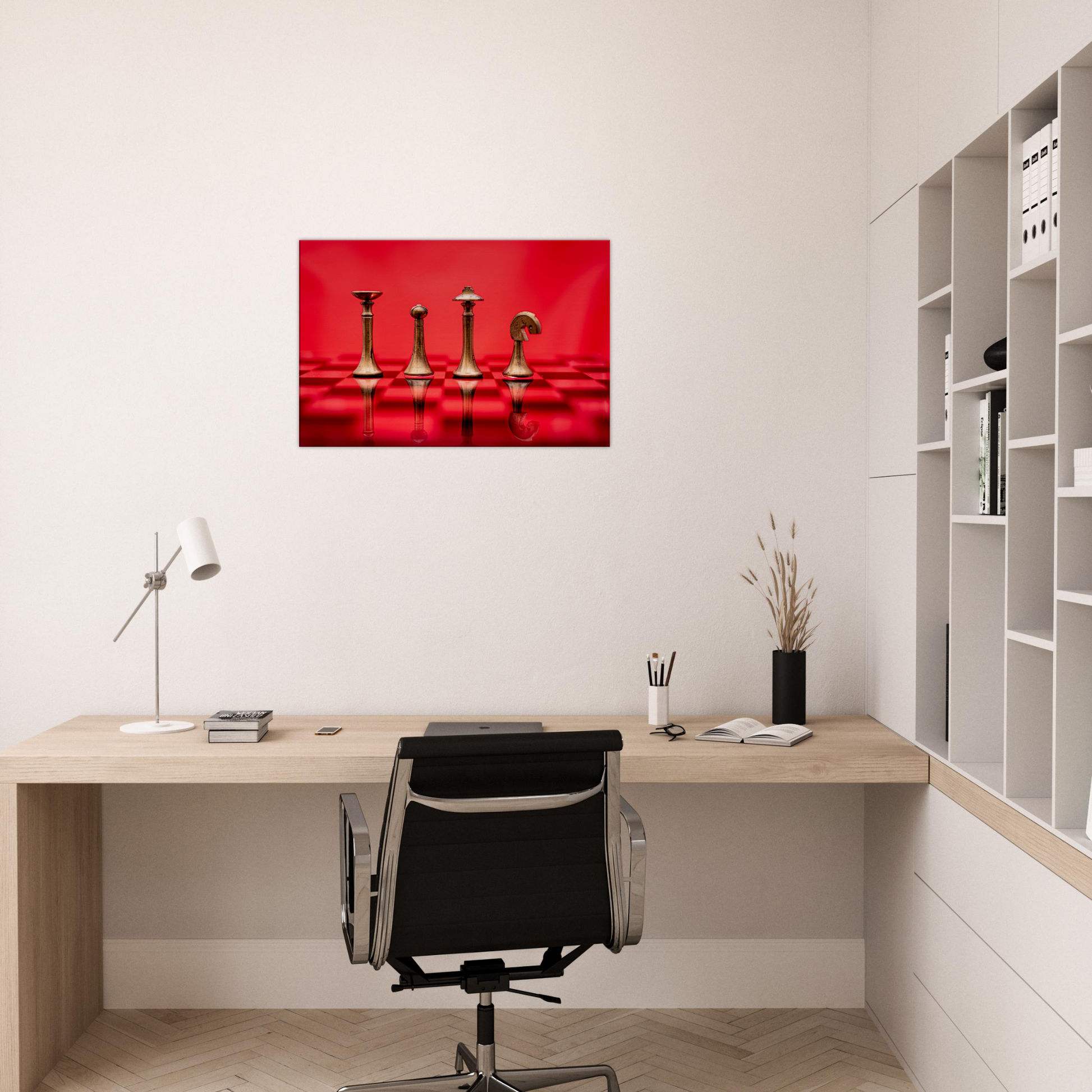 Minimalist Chess Set with red background Canvas by Istvan Maar Photography - home study