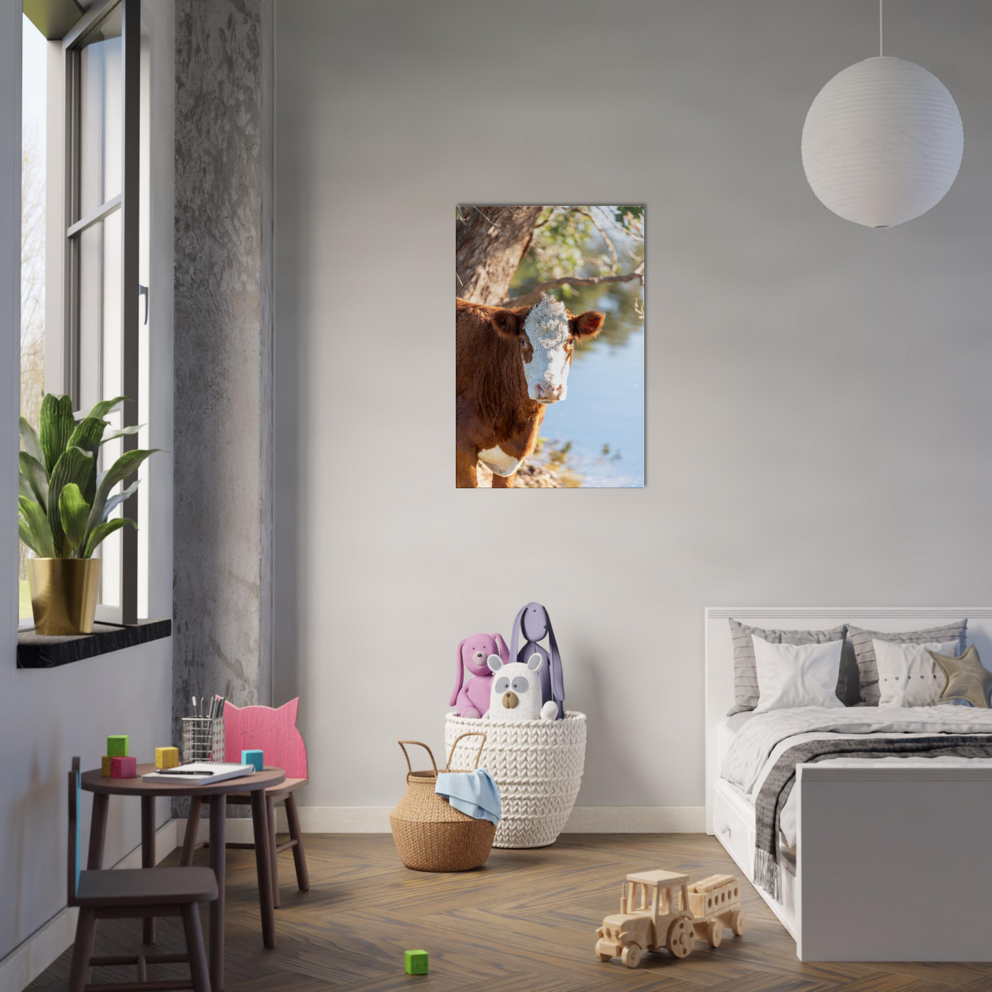 Cow Domestic Animal Canvas Wall Art Photography, Nursery Print, Nursery Animal Wall Decor, Kids Room, Prints, Stretched canvas by Istvan Maar Photography mockup 05