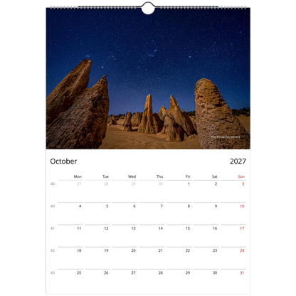 2027 Western Australia Wall Calendar - open calendar view with landscape detail