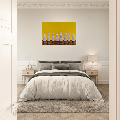 Bone Chessmen Canvas with yellow background by Istvan Maar Photography - master room